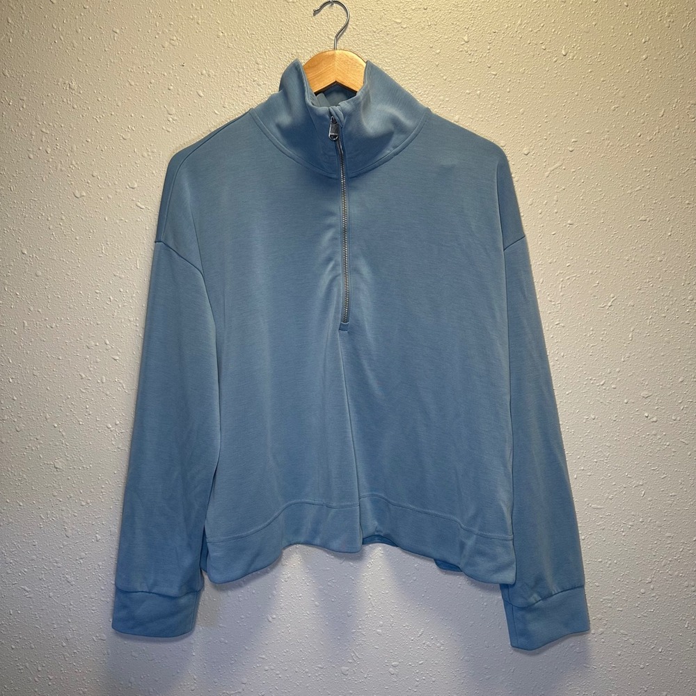 Athleta W XL Seasoft Sweatshirt Blue Quarter Zip Long Sleeve Pullover Athleisure